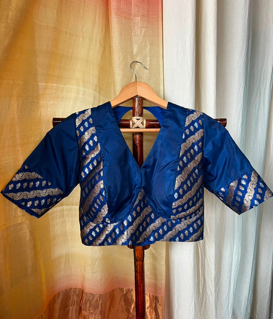 BLUE BROCADE BLOUSE