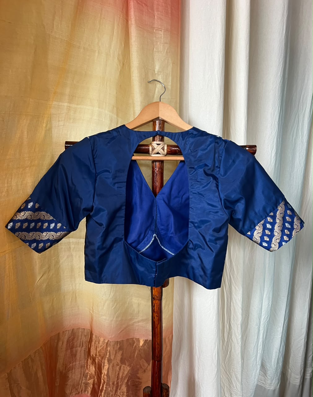 BLUE BROCADE BLOUSE