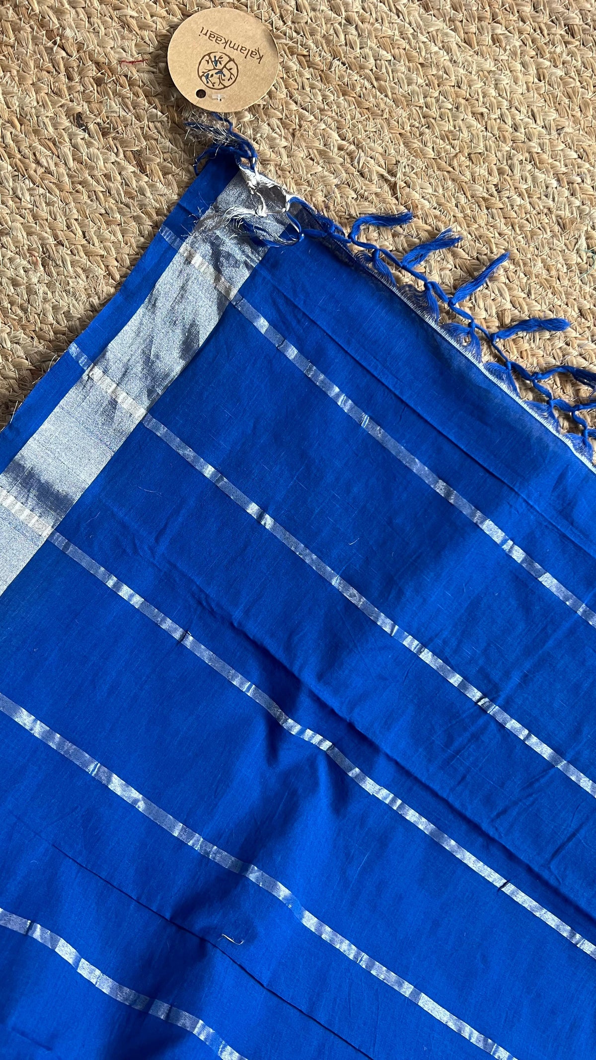indigo saree with silver striped saree