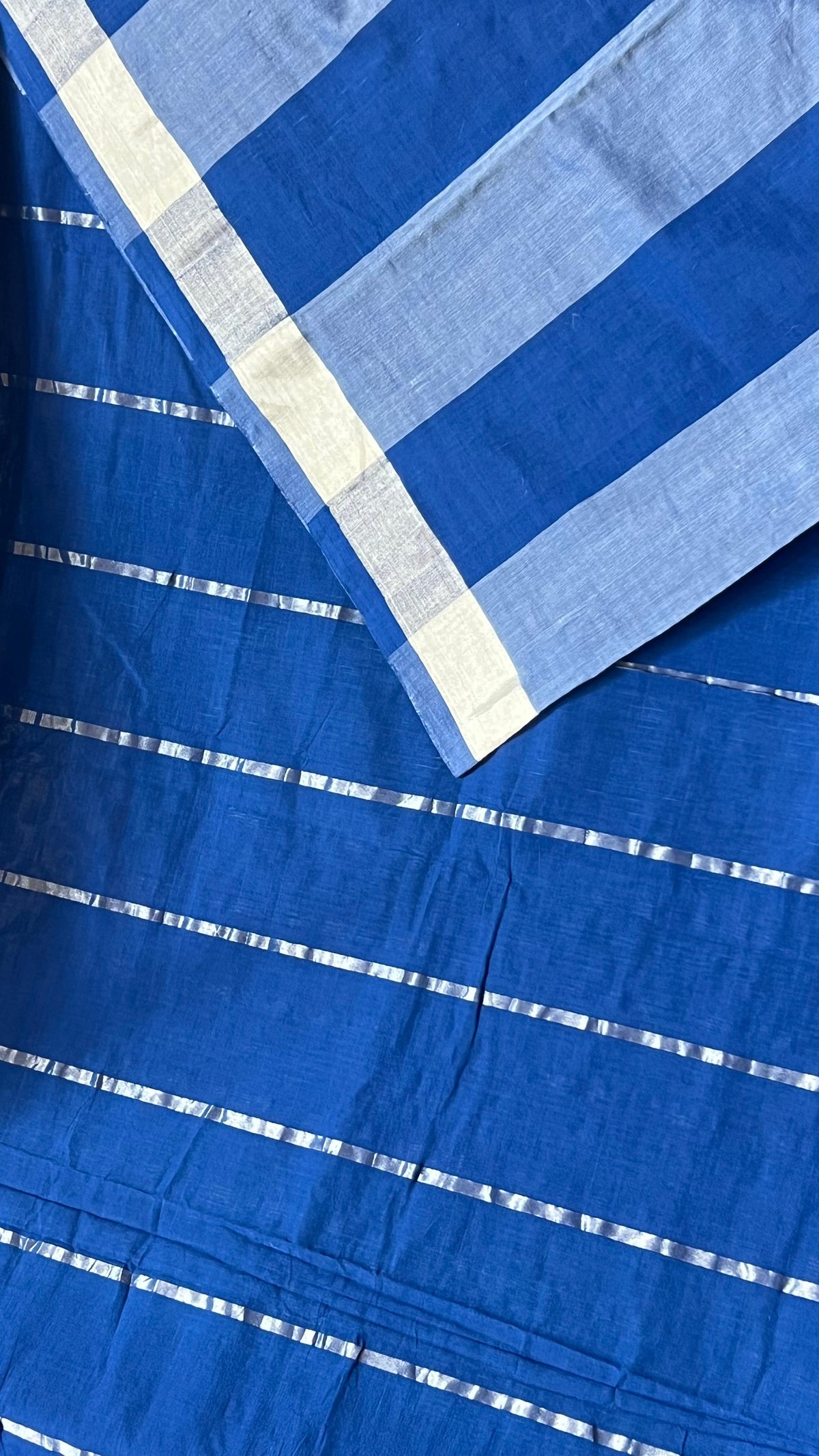 indigo saree with silver striped saree