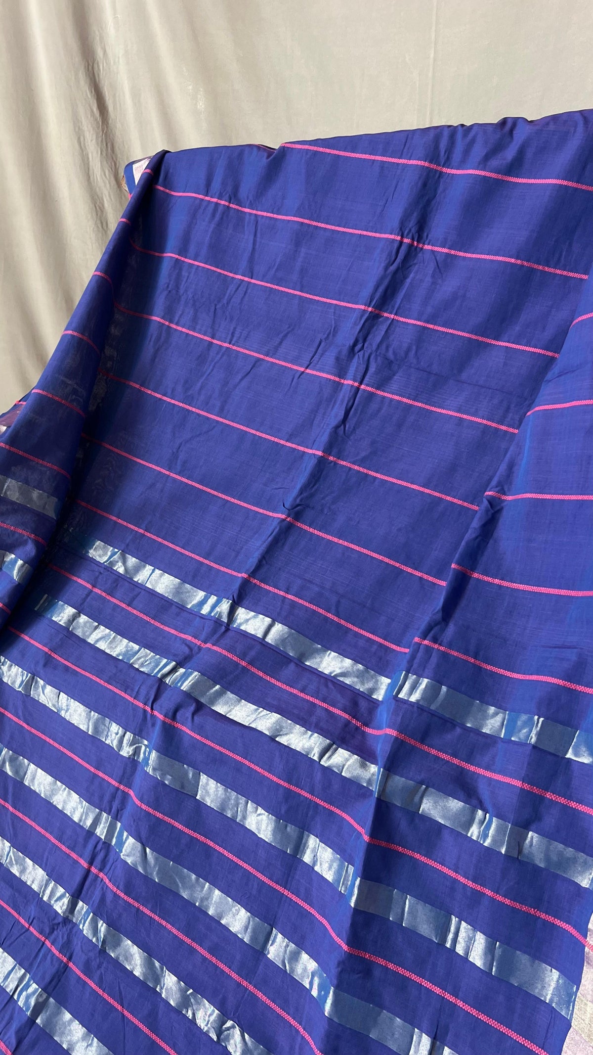 indigo saree with PINK/SILVER striped
