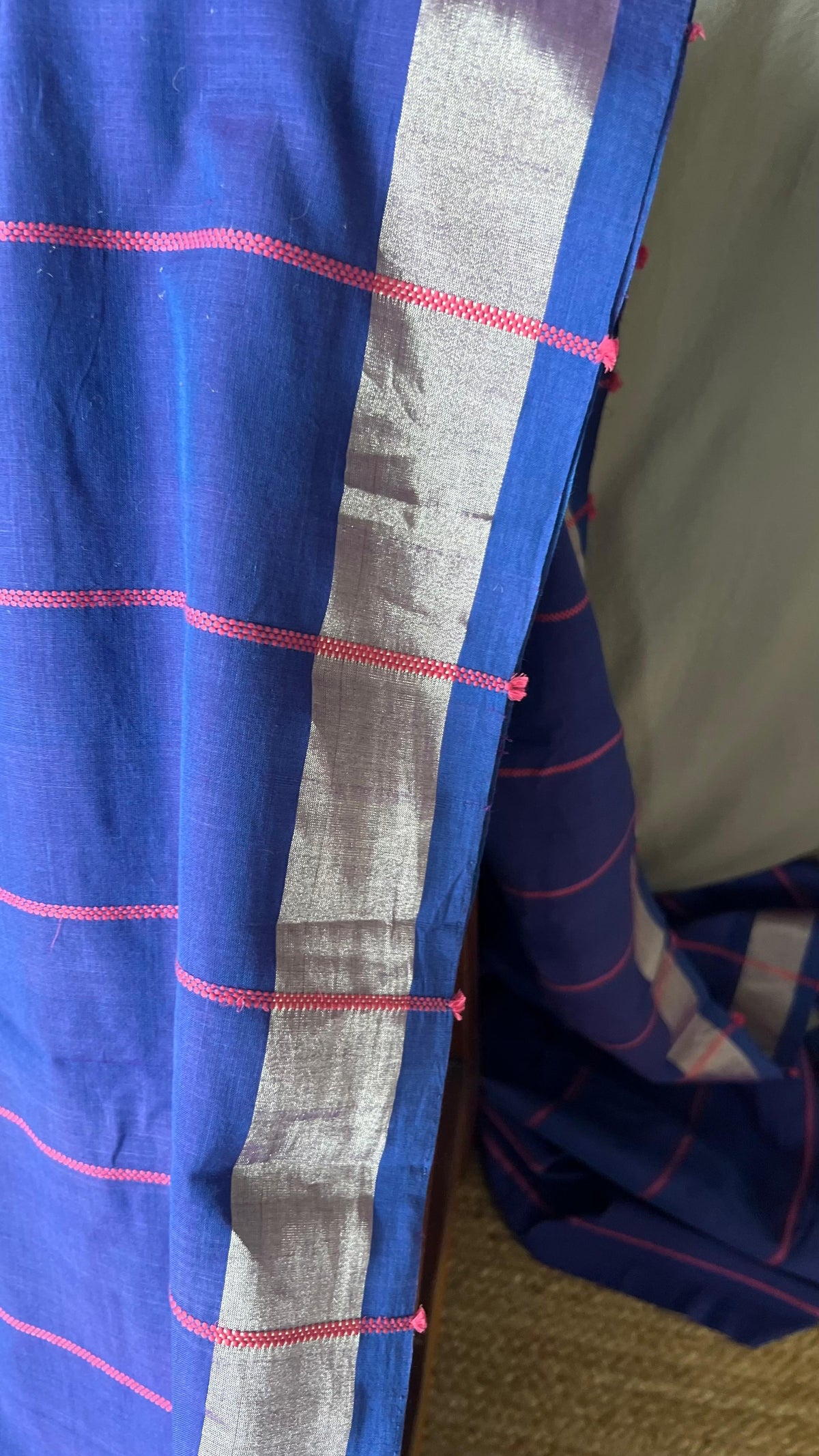 indigo saree with PINK/SILVER striped