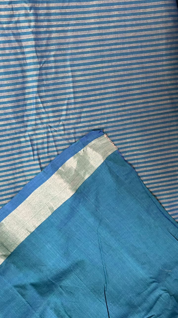 indigo saree with plain pallu striped body AQUA BLUE