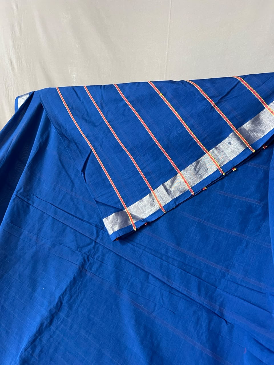 indigo saree with RED/YELLOW STRIPES