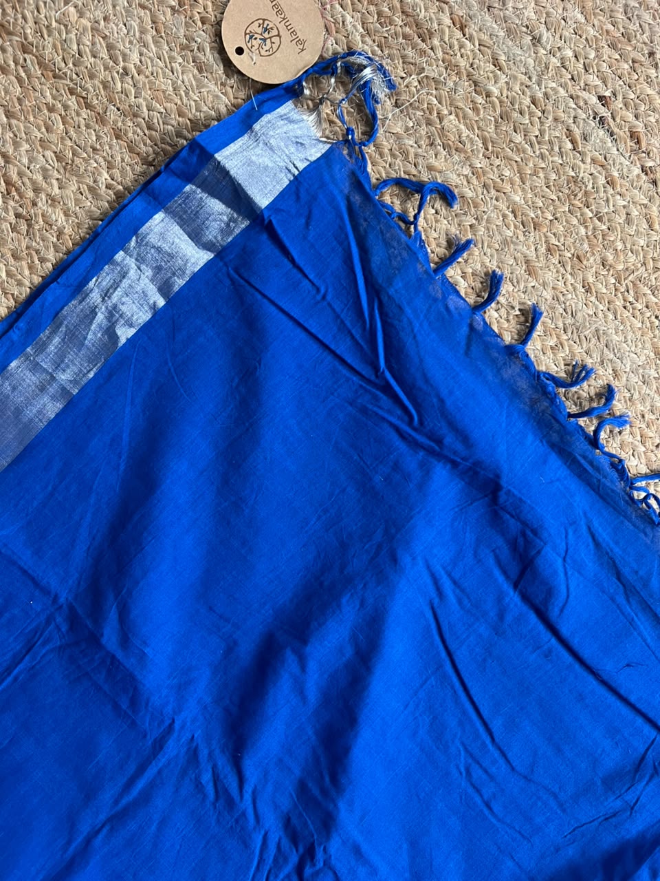 indigo saree with RED/YELLOW STRIPES