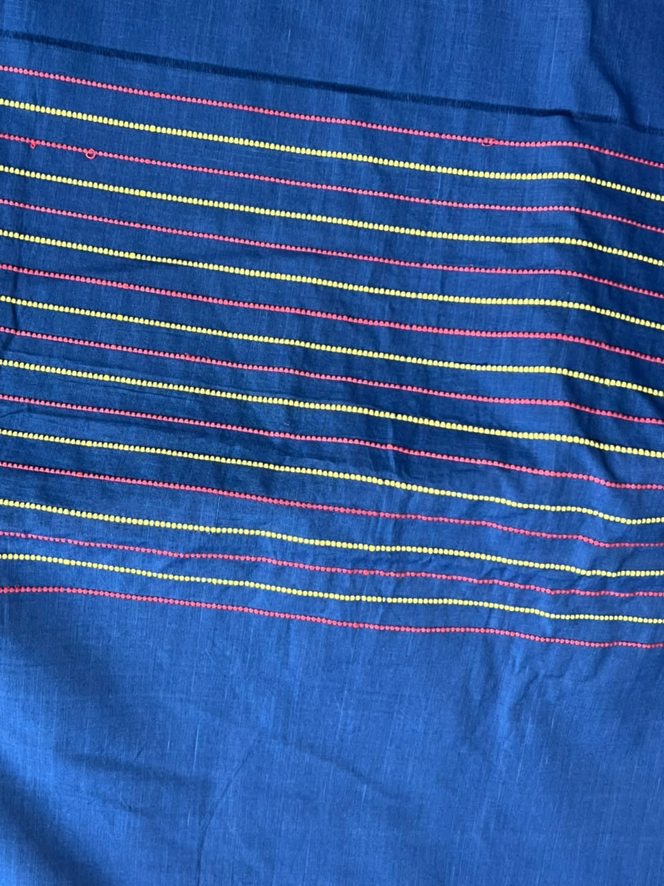 indigo saree with RED/YELLOW STRIPES