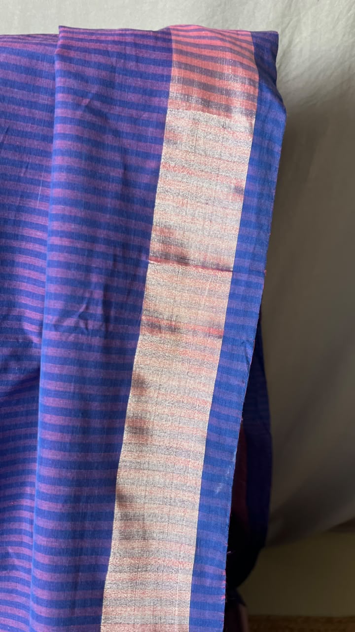 indigo saree with plain pallu striped body