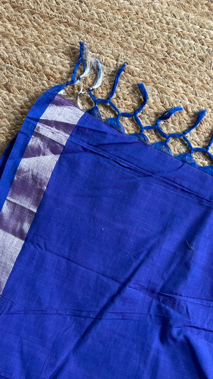 indigo saree with plain pallu striped body