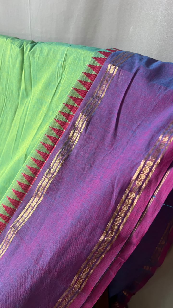 chettinad cotton plain body saree GREEN BLUE