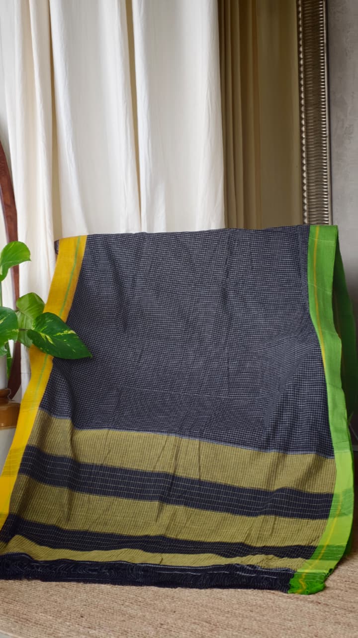 patteda anchu saree GREEN YELLOW