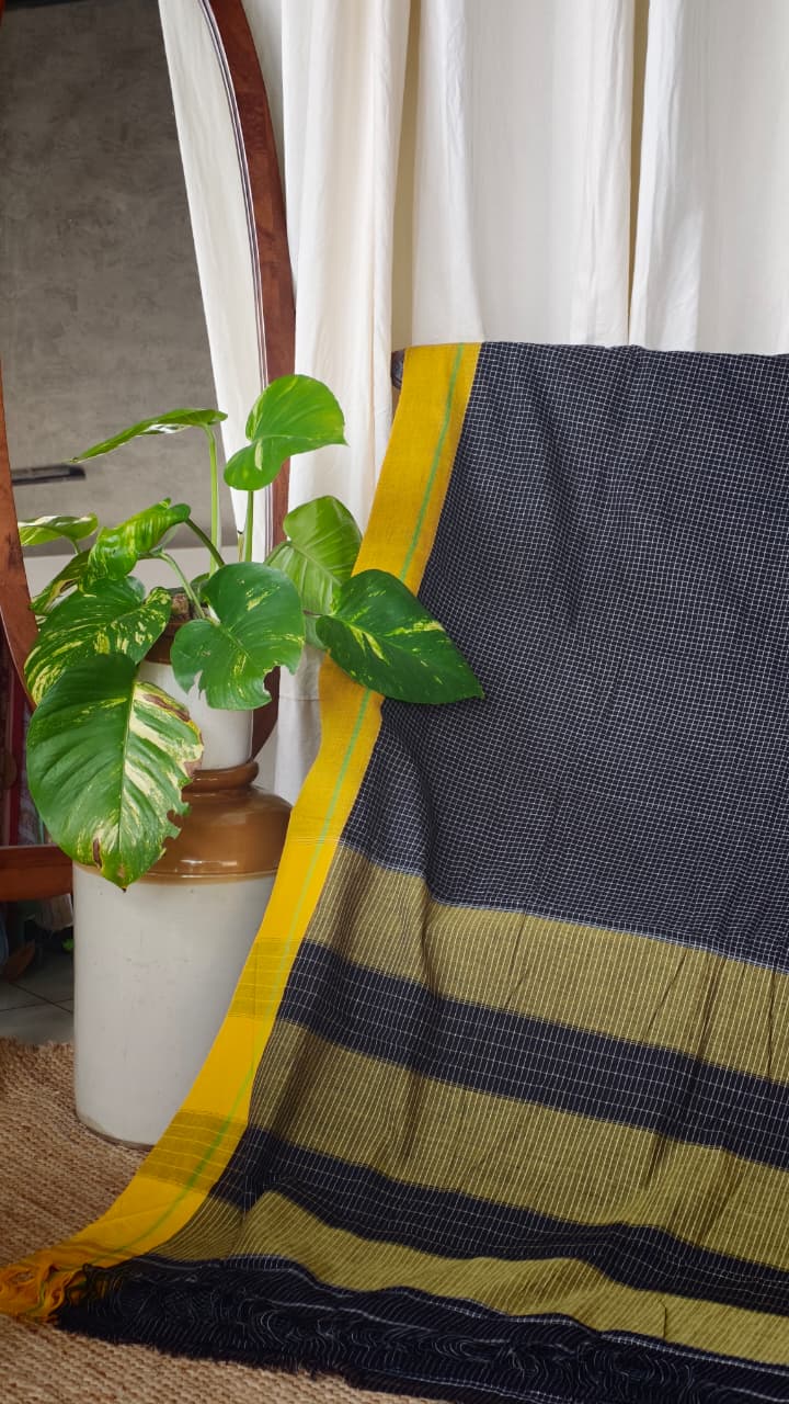 patteda anchu saree GREEN YELLOW