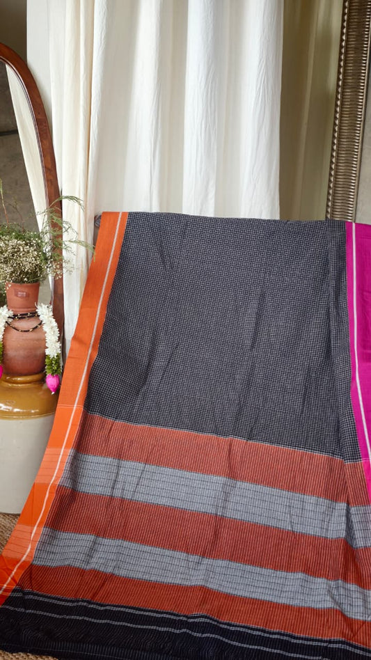 patteda anchu saree ORANGE PINK