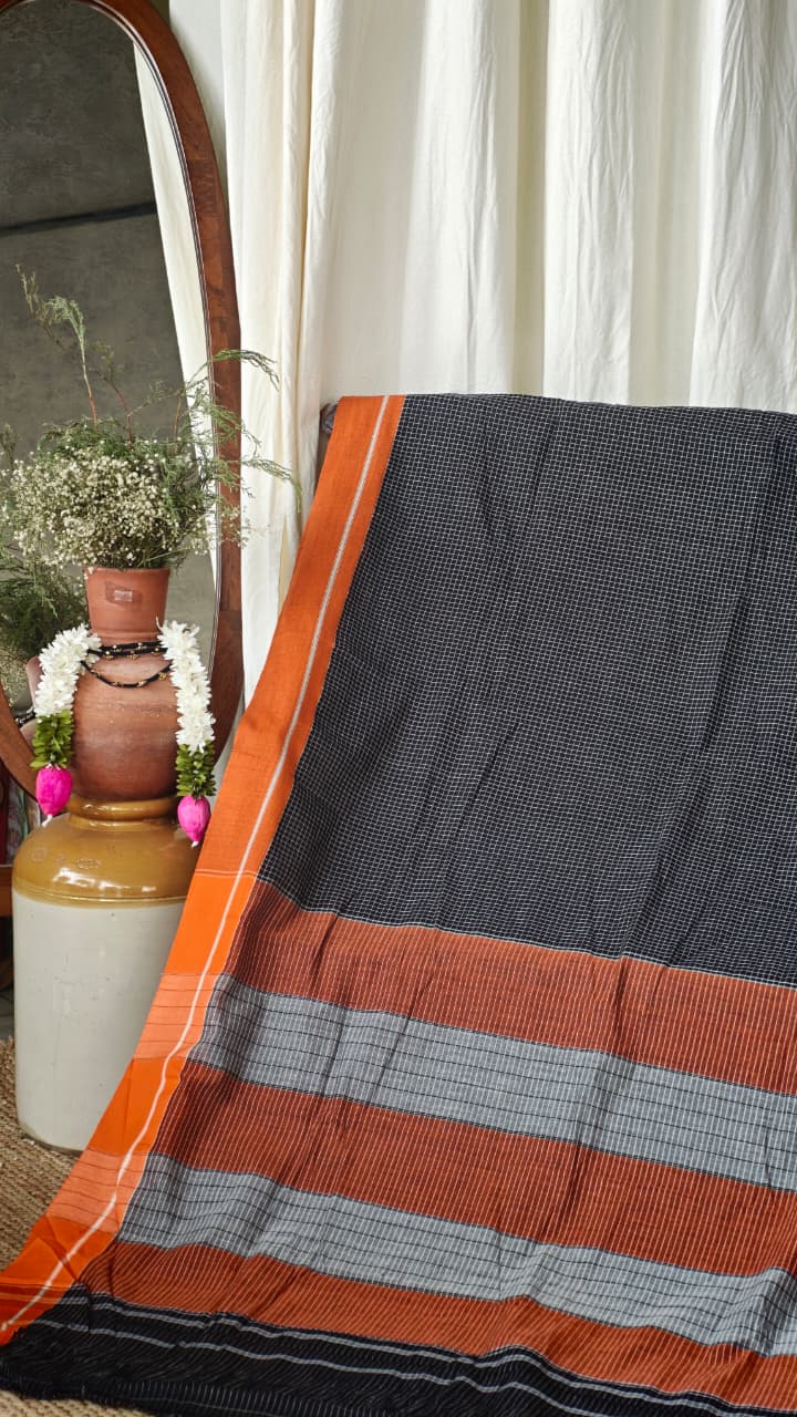 patteda anchu saree ORANGE PINK
