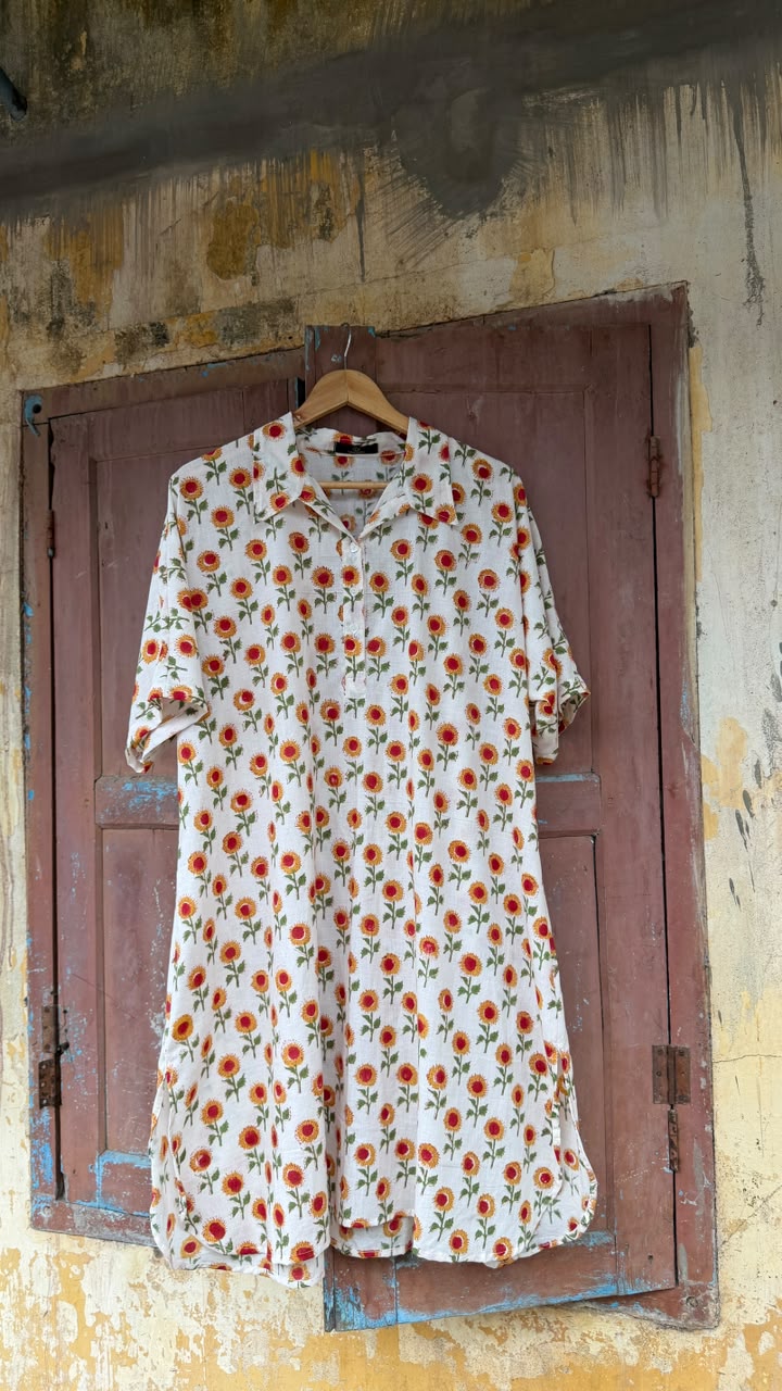 PRINTED COTTON SHIRT DRESS