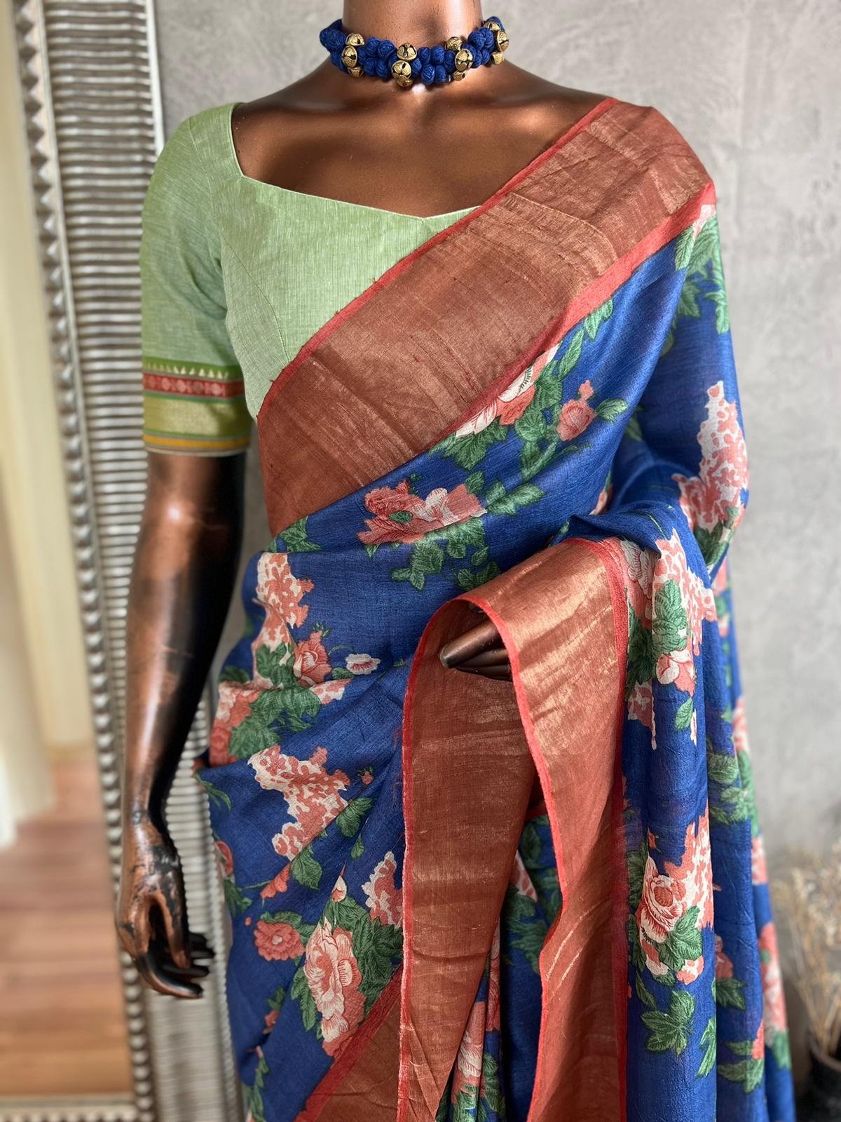 DESI PRINTED HANDLOOM TUSSAR SAREE