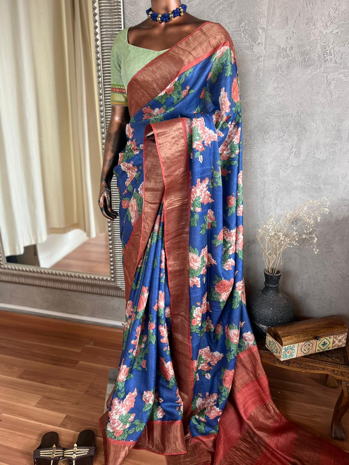 DESI PRINTED HANDLOOM TUSSAR SAREE