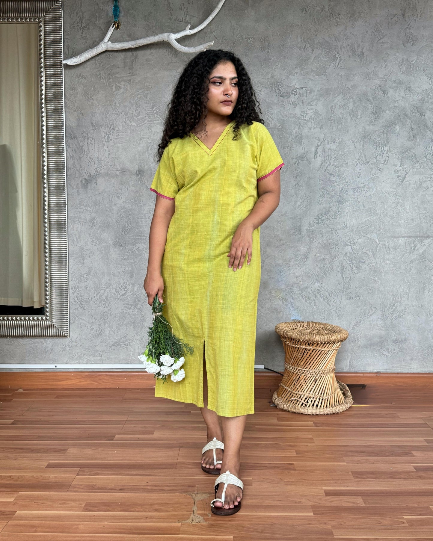 LEMON GREEN  MUNDU DRESS STRAIGHT CUT