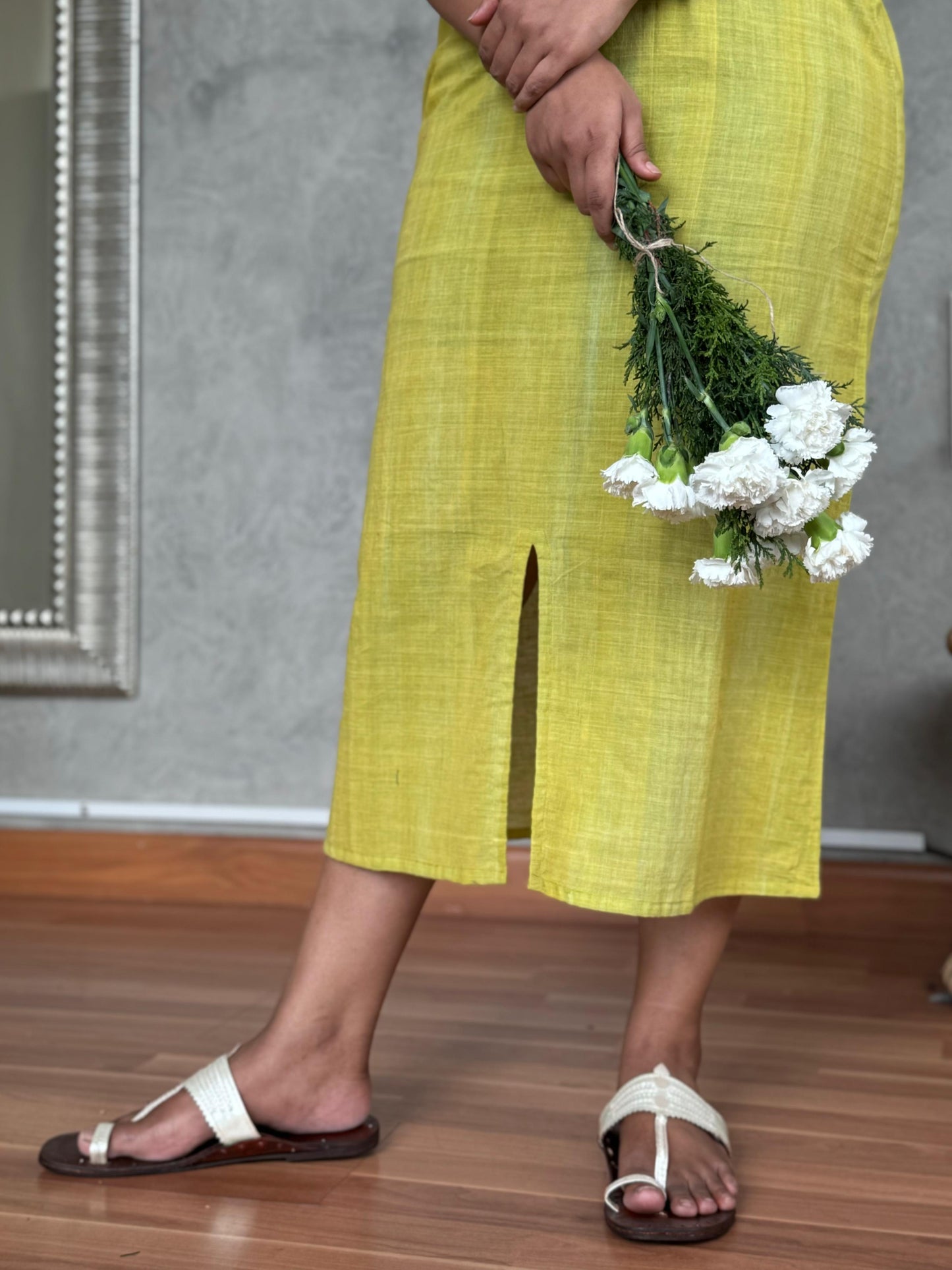 LEMON GREEN  MUNDU DRESS STRAIGHT CUT