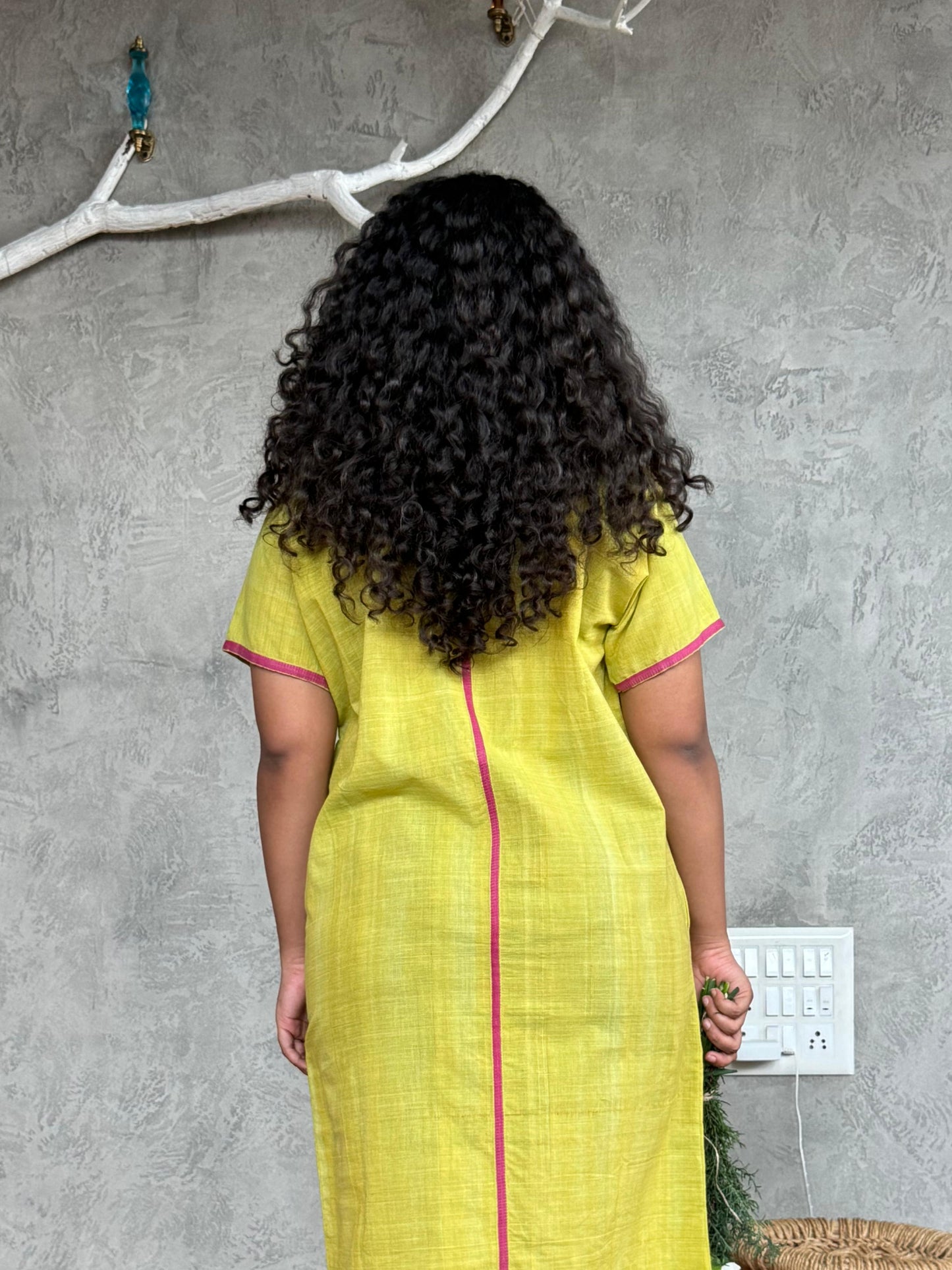 LEMON GREEN  MUNDU DRESS STRAIGHT CUT