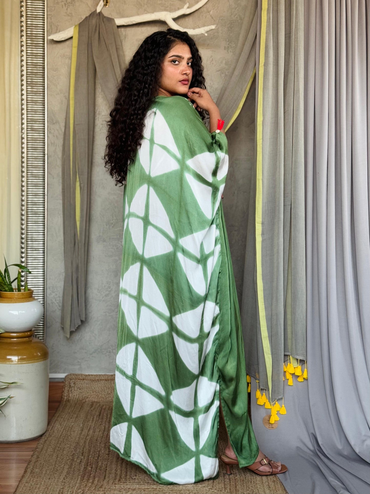 GREEN SHIBORI KAFTAN