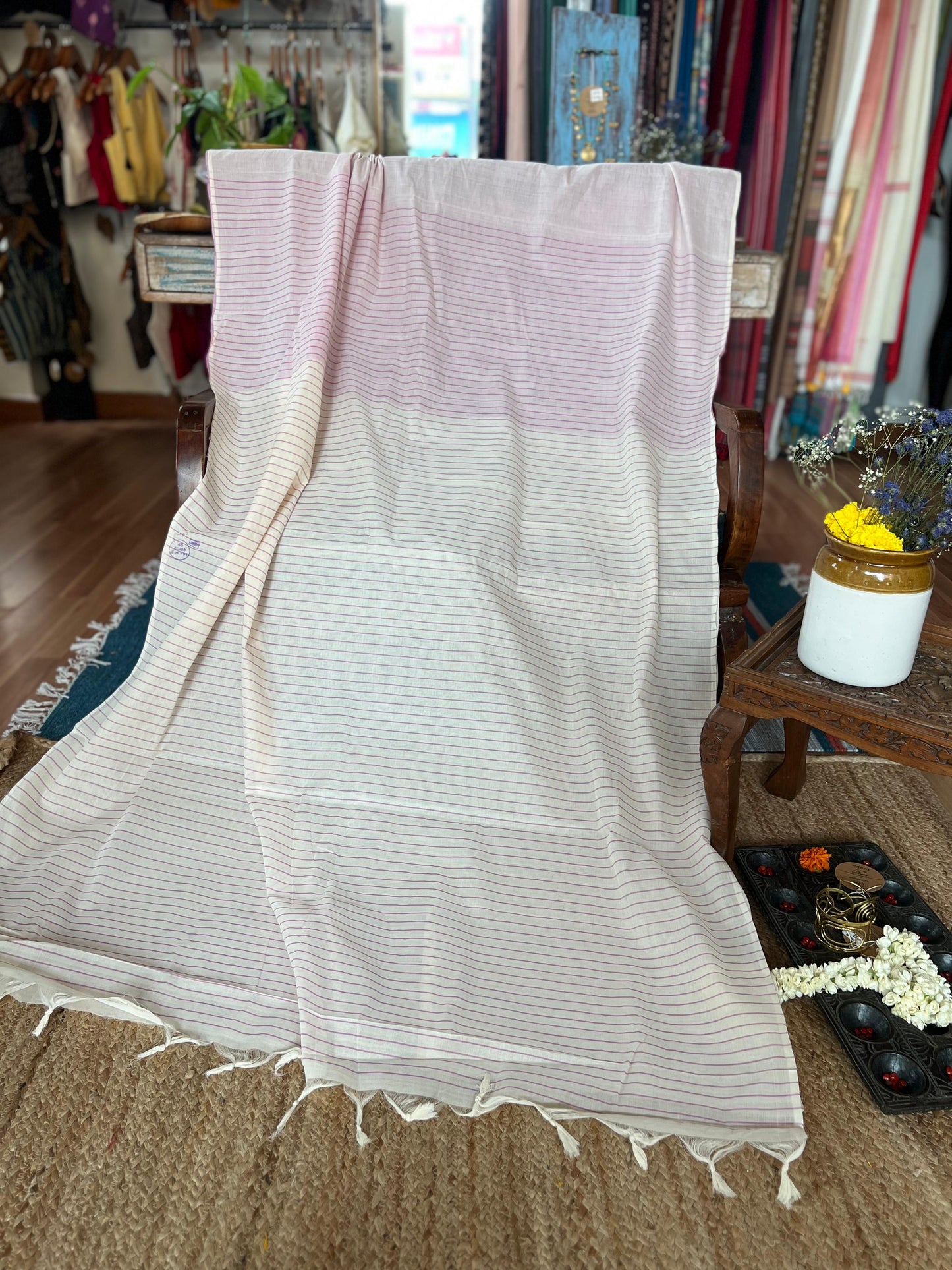 Pink Striped kara saree