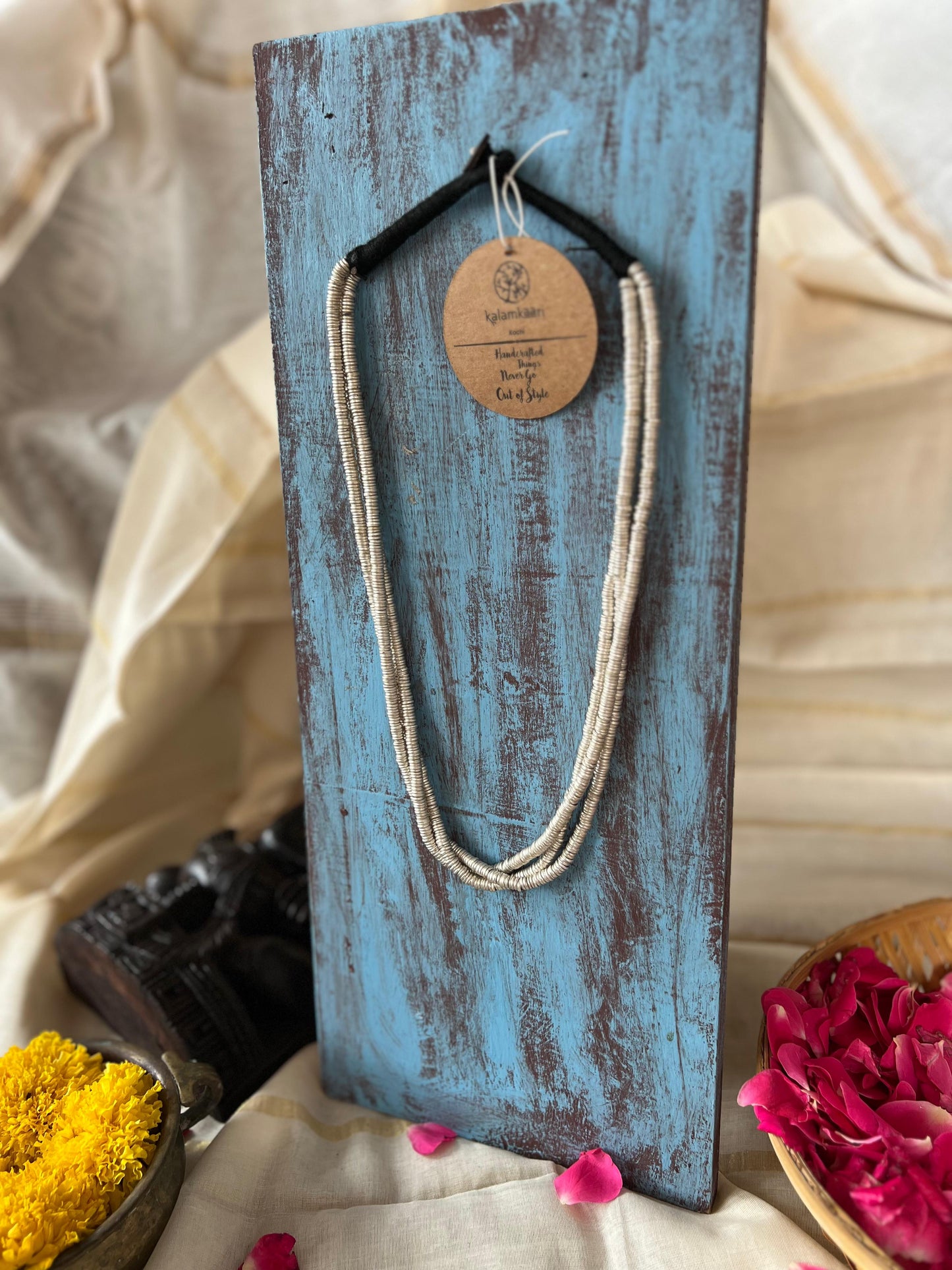 3 LAYER LONG BRASS NECKPIECE SILVER