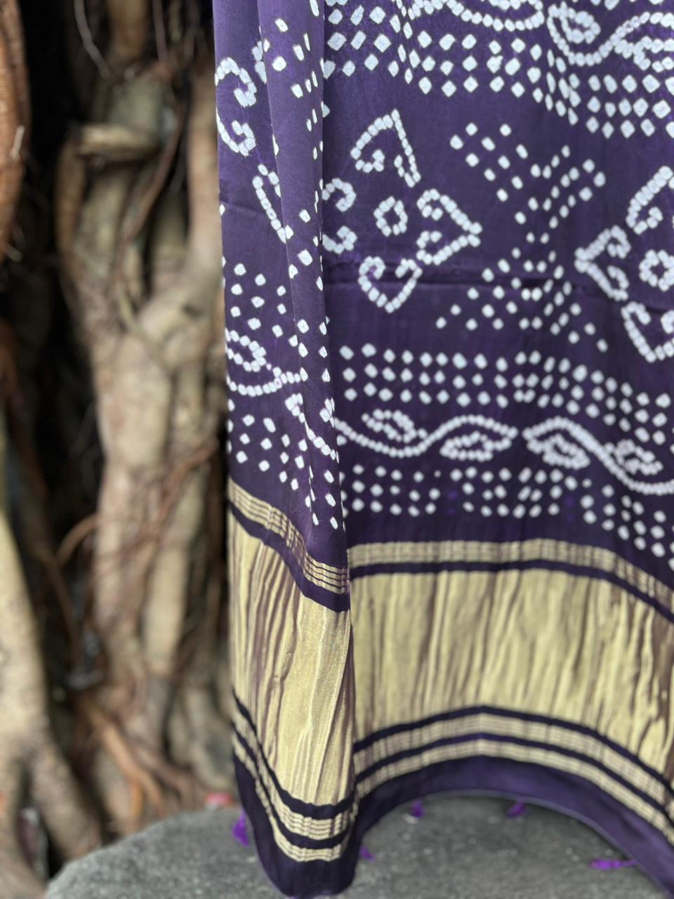 MODAL SILK BANDINI SAREE_Aubergine PURPLE