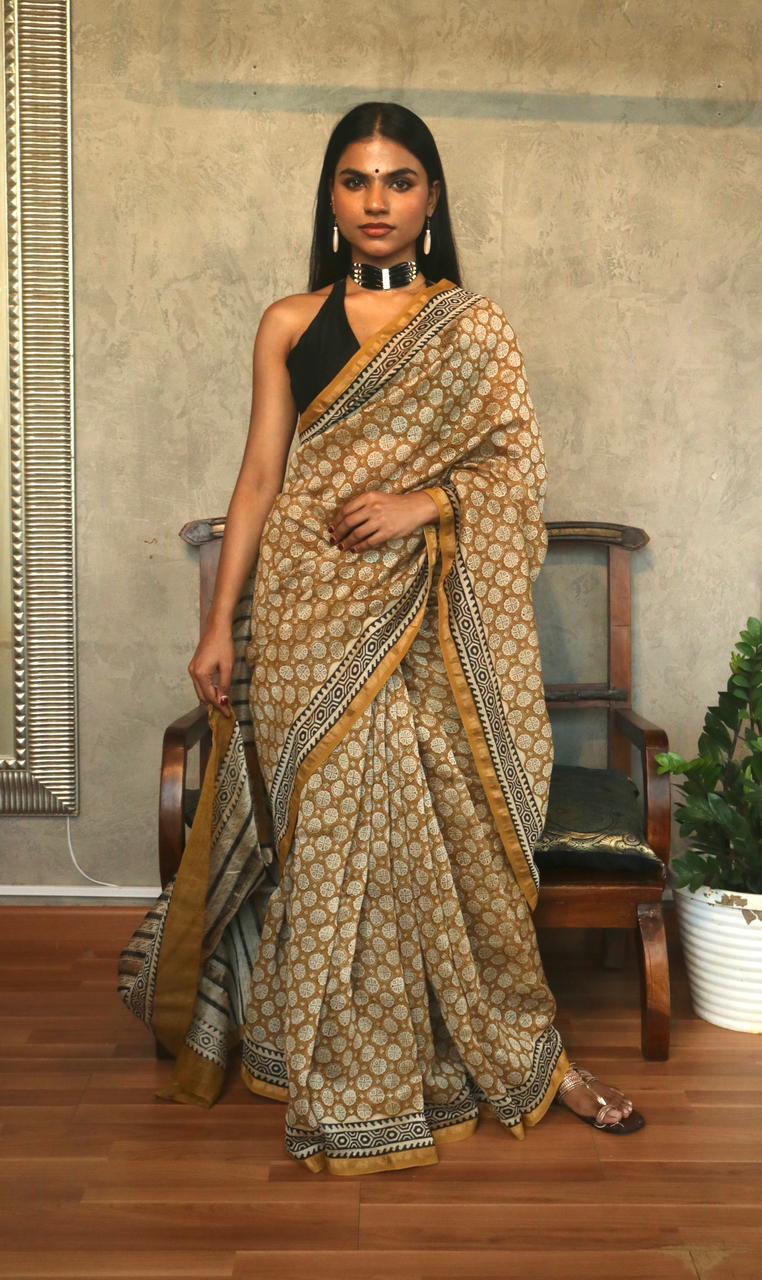 BAGRU PRINT CHANDERI SILK SAREE
