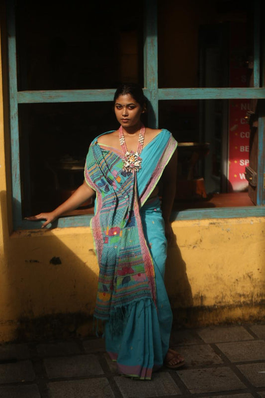 Lambani Embroidered Saree on Ponduru Khadi Jamdani
