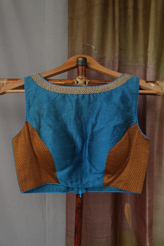 Raw silk blouse with pearl embroidery
