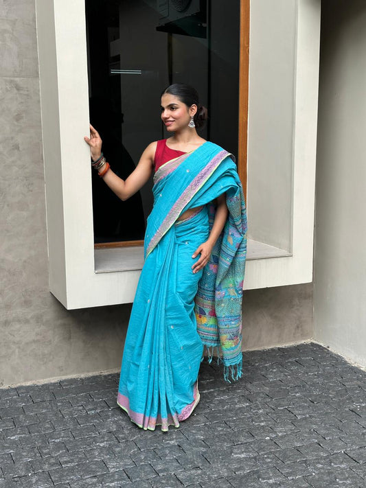 Lambani Embroidered Saree on Ponduru Khadi Jamdani