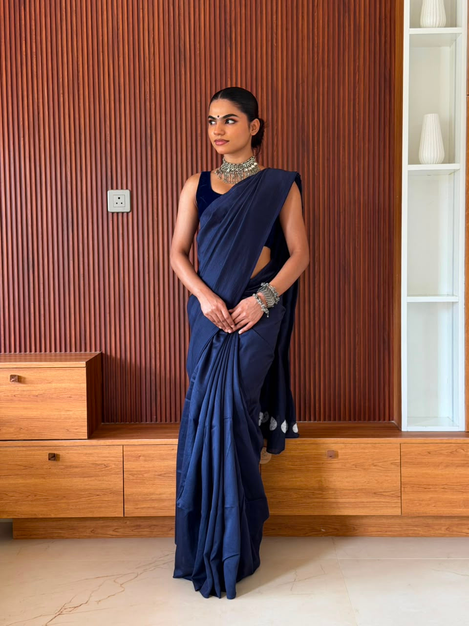 VAT-DYED CHANDERI SAREE WITH SHIBORI PALLU
