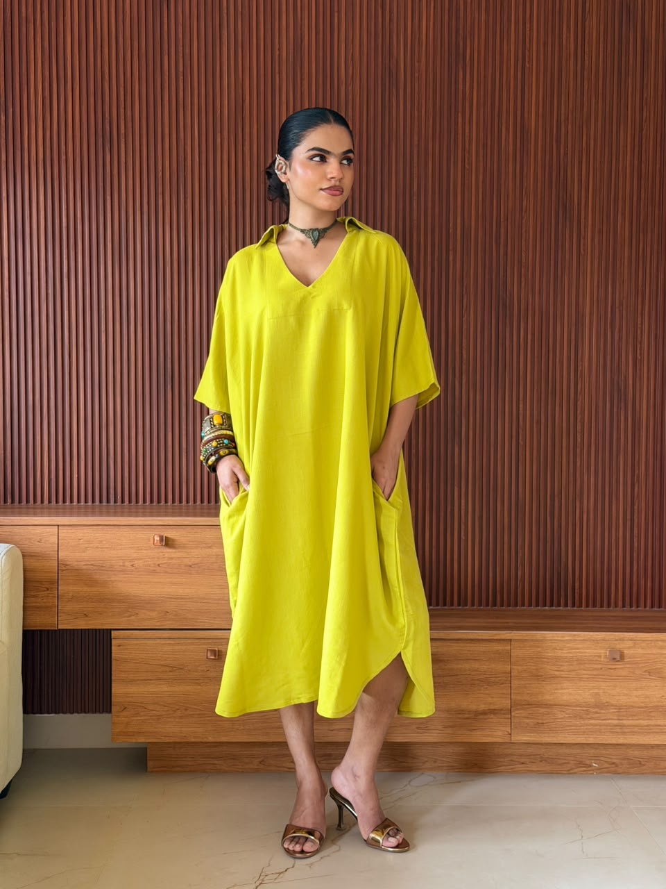 COTTON LINEN KAFTAN DRESS