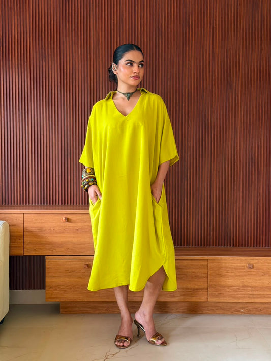 COTTON LINEN KAFTAN DRESS