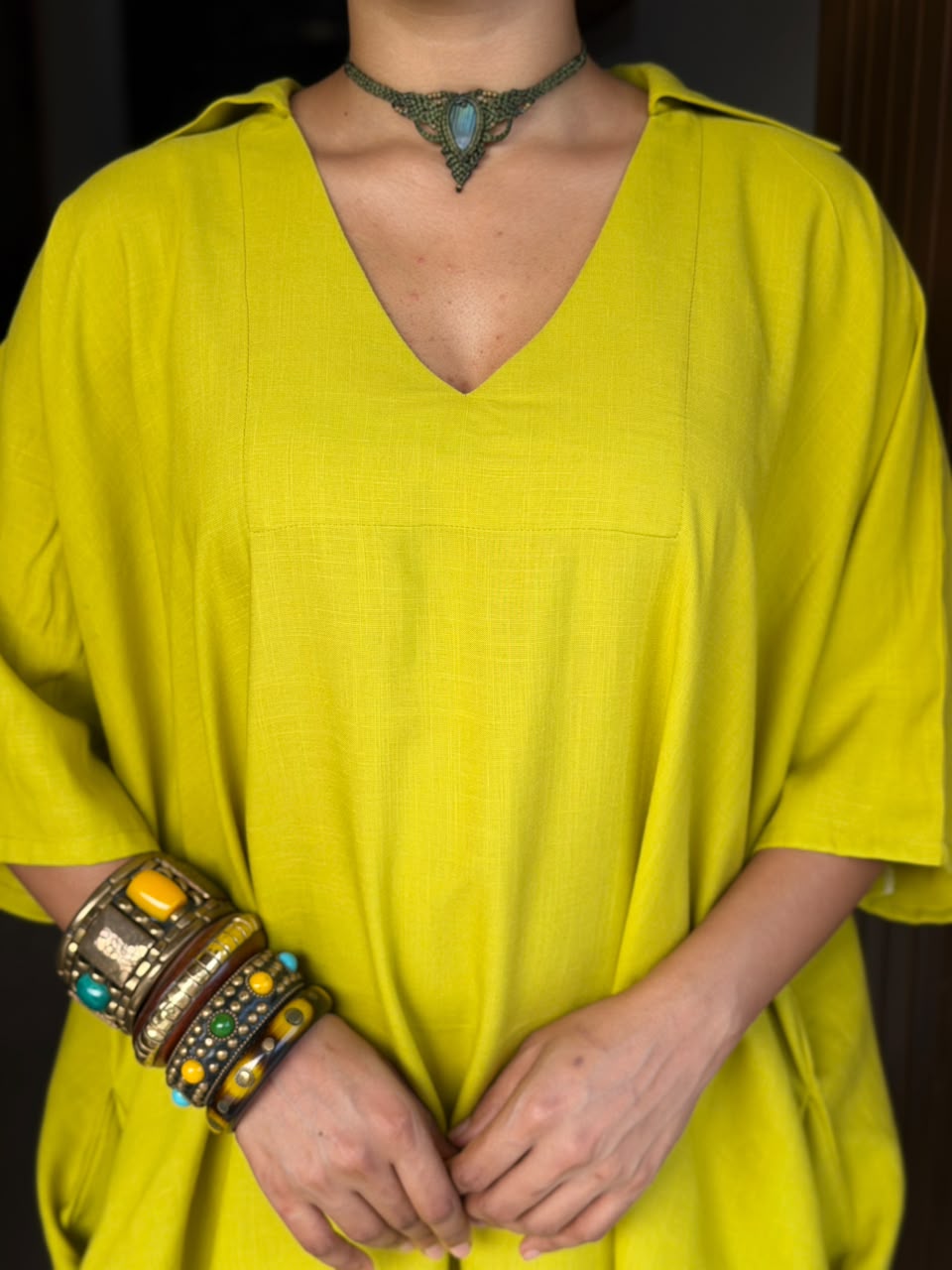 COTTON LINEN KAFTAN DRESS