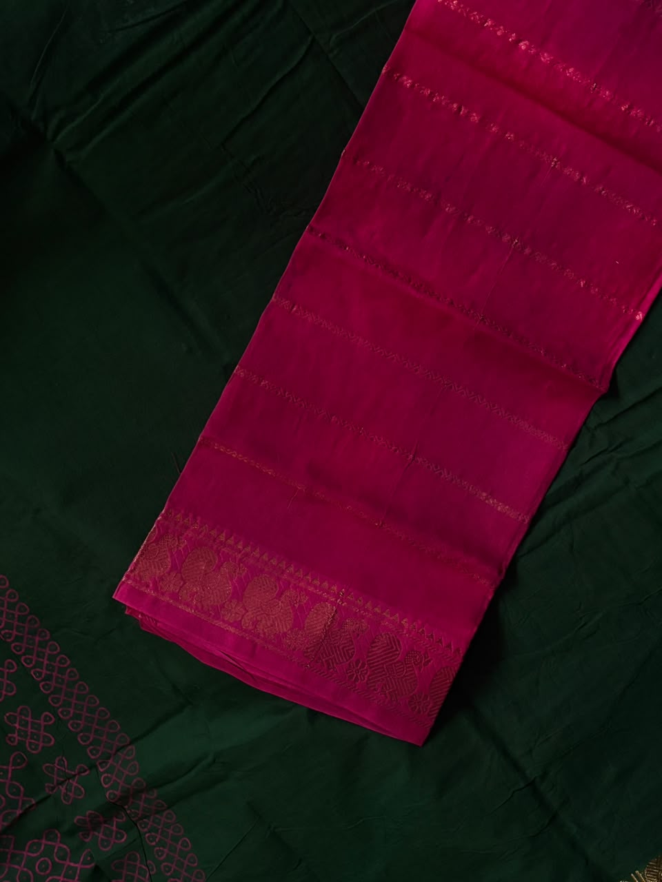 GADI KOLAM PRINTED COTTON SAREE GREEN