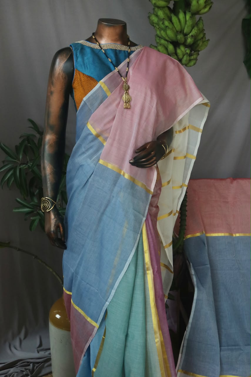 Rainbow Casatta Kasavu Saree