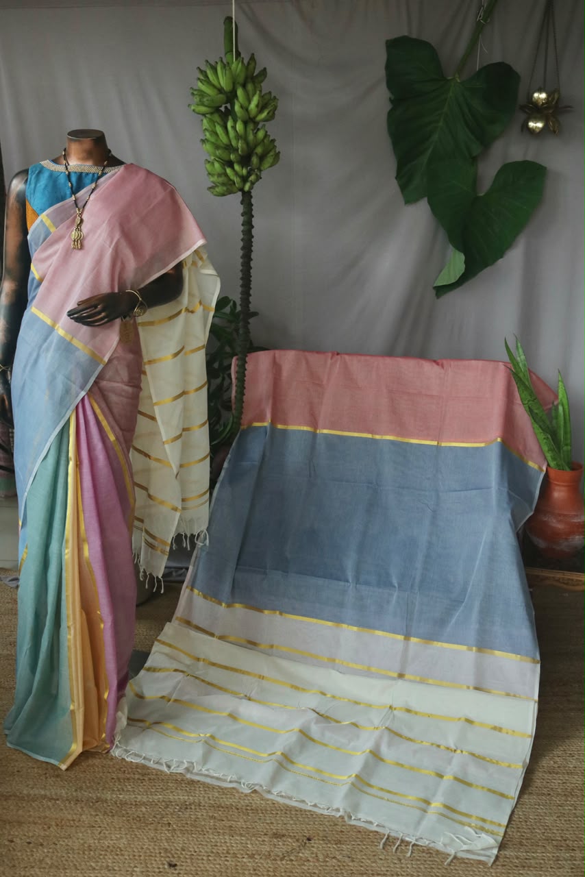 Rainbow Casatta Kasavu Saree