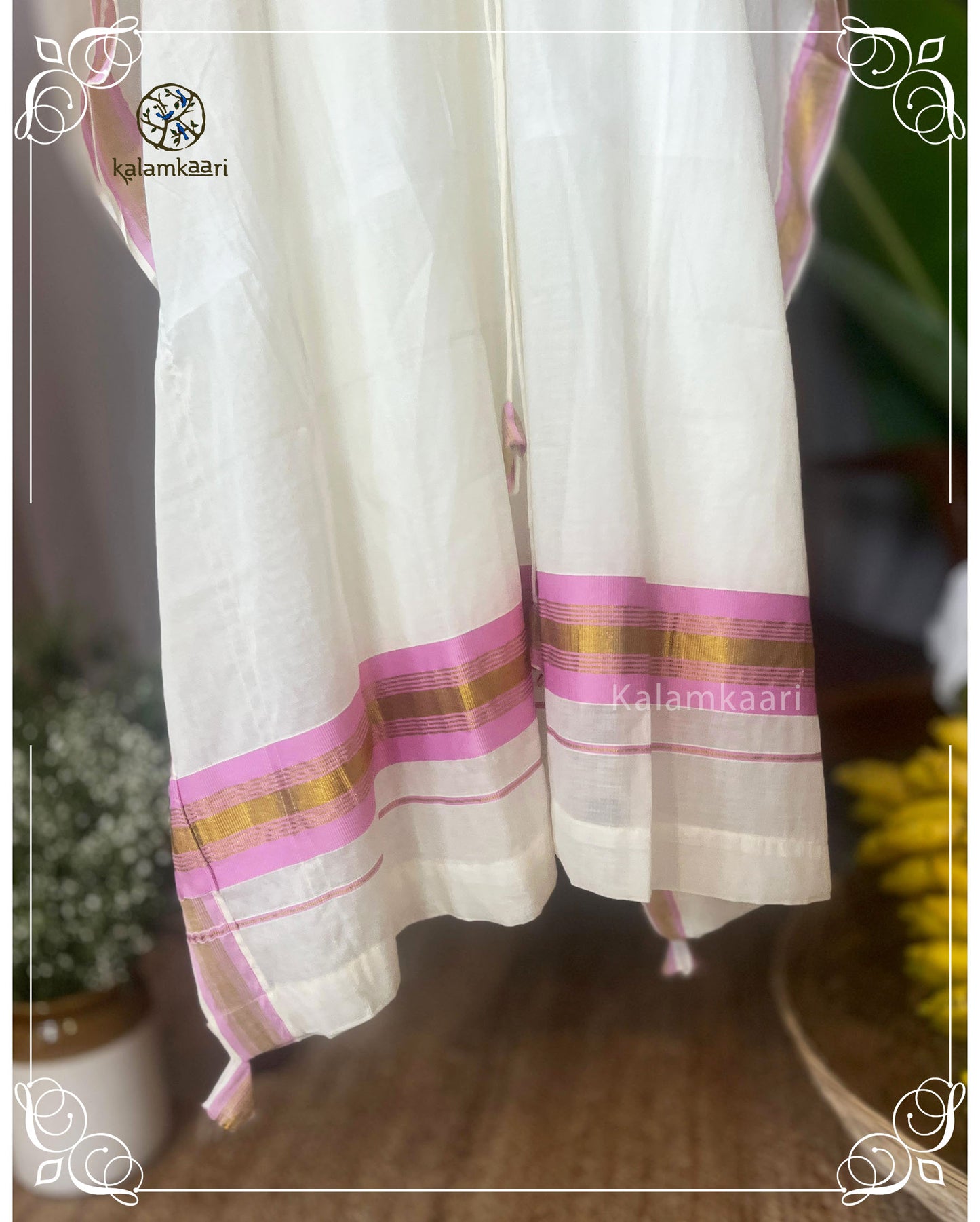 Kasavu kaftan- pink kara (Kaithari Onam)