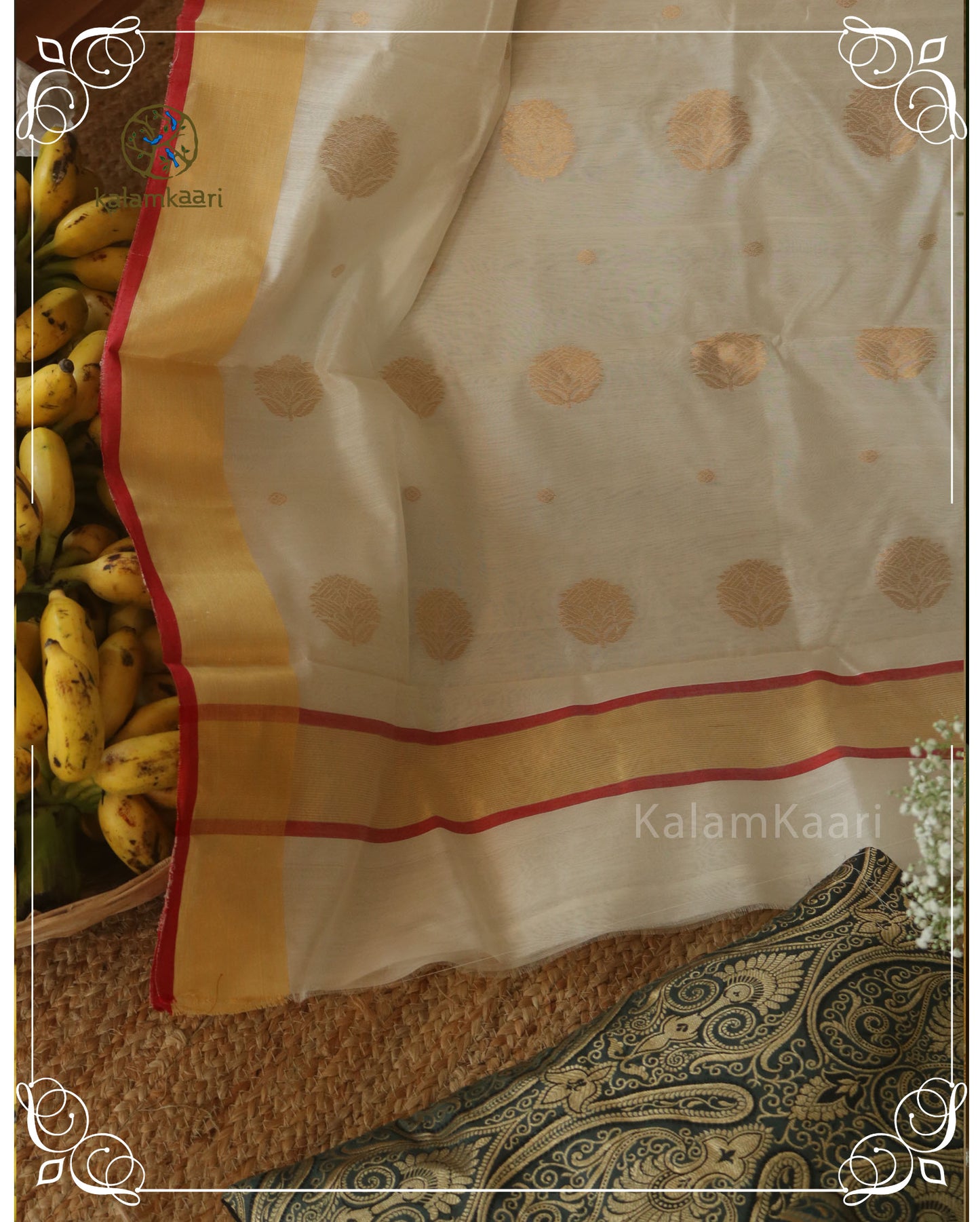 RED SELVEDGE FLOWER BUTTA CHANDERI SAREE