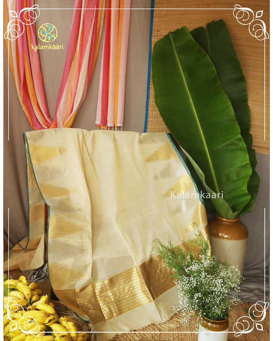 Gold and silver Temple kasavu saree (Kaithari Onam)