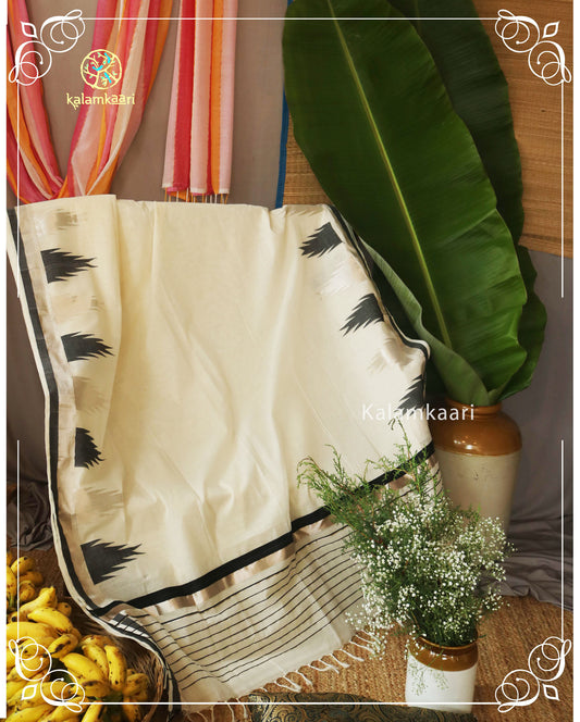 Black and Silver Temple saree (Kaithari Onam)