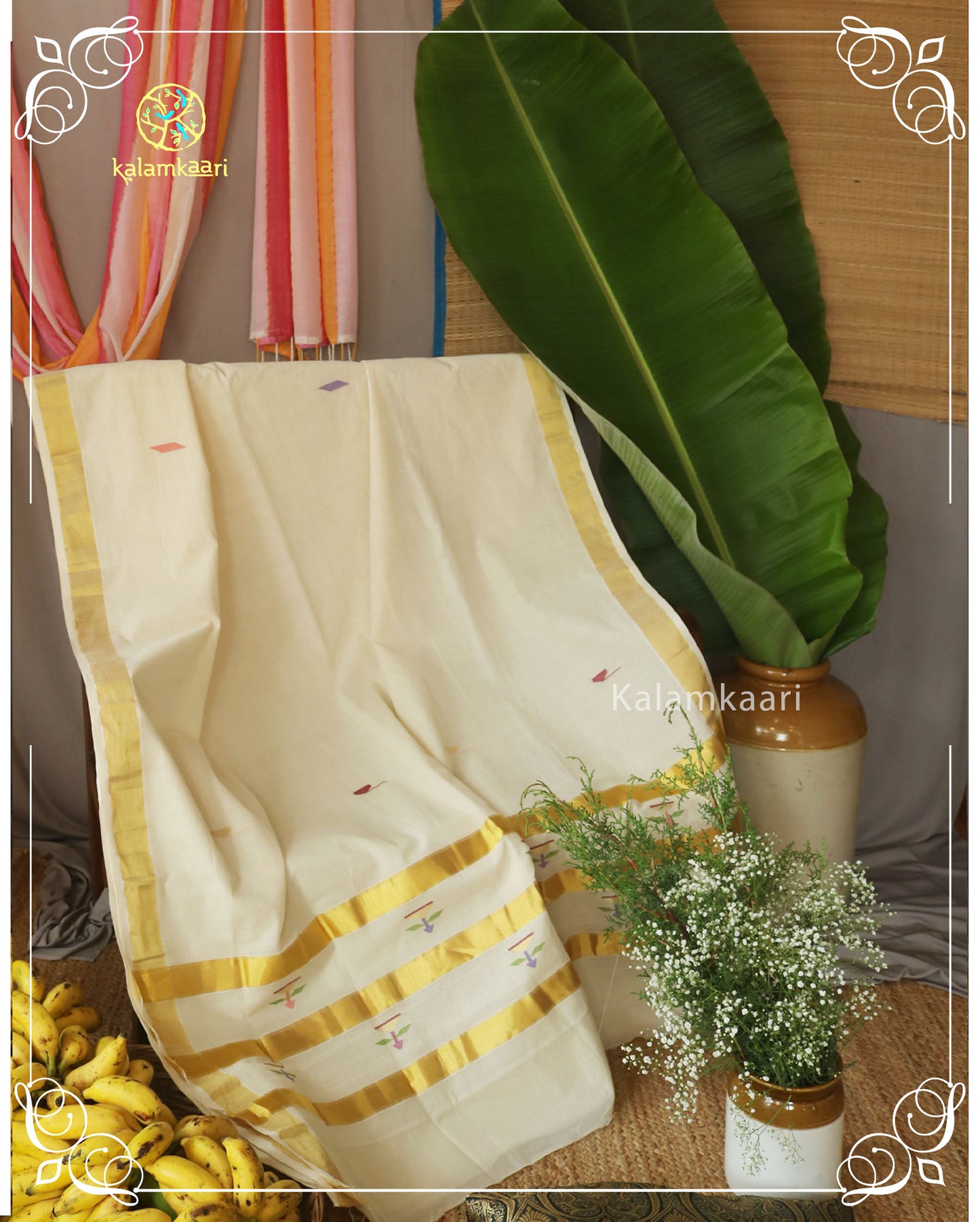 Kerala kasavu- hand buttas (Kaithari Onam)