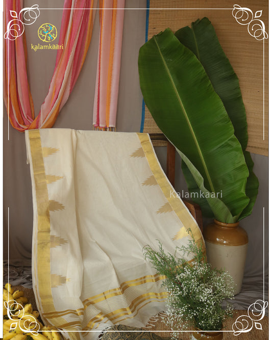 Kerala Kasavu saree with komma borders