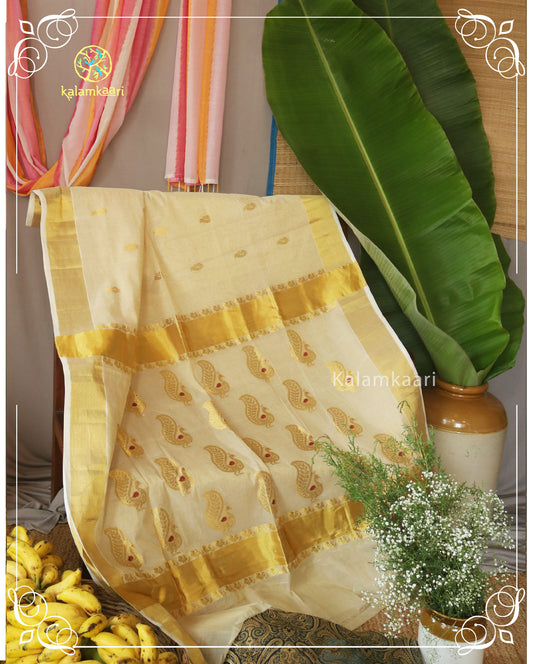 Tissue Silk kasavu with annams (Kaithari Onam)