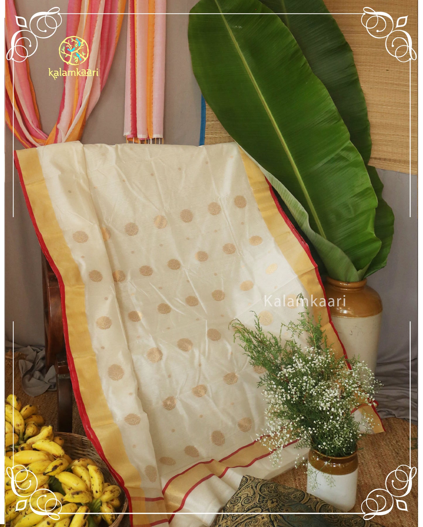 RED SELVEDGE FLOWER BUTTA CHANDERI SAREE