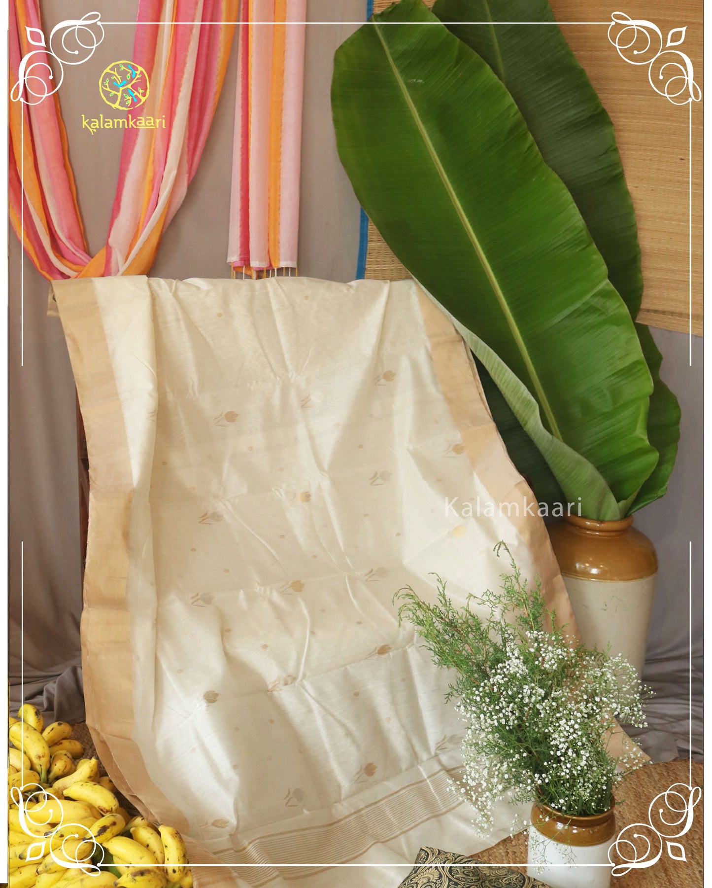 WHITE TULIP CHANDERI SAREE