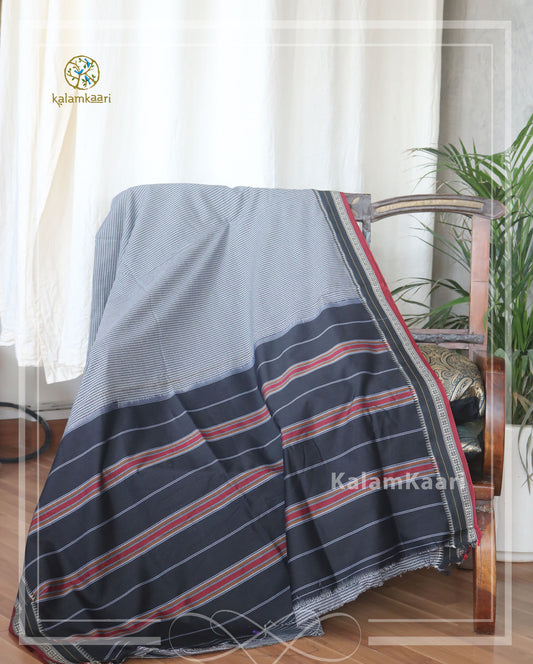Black checkered silk cotton saree (RELOVE)